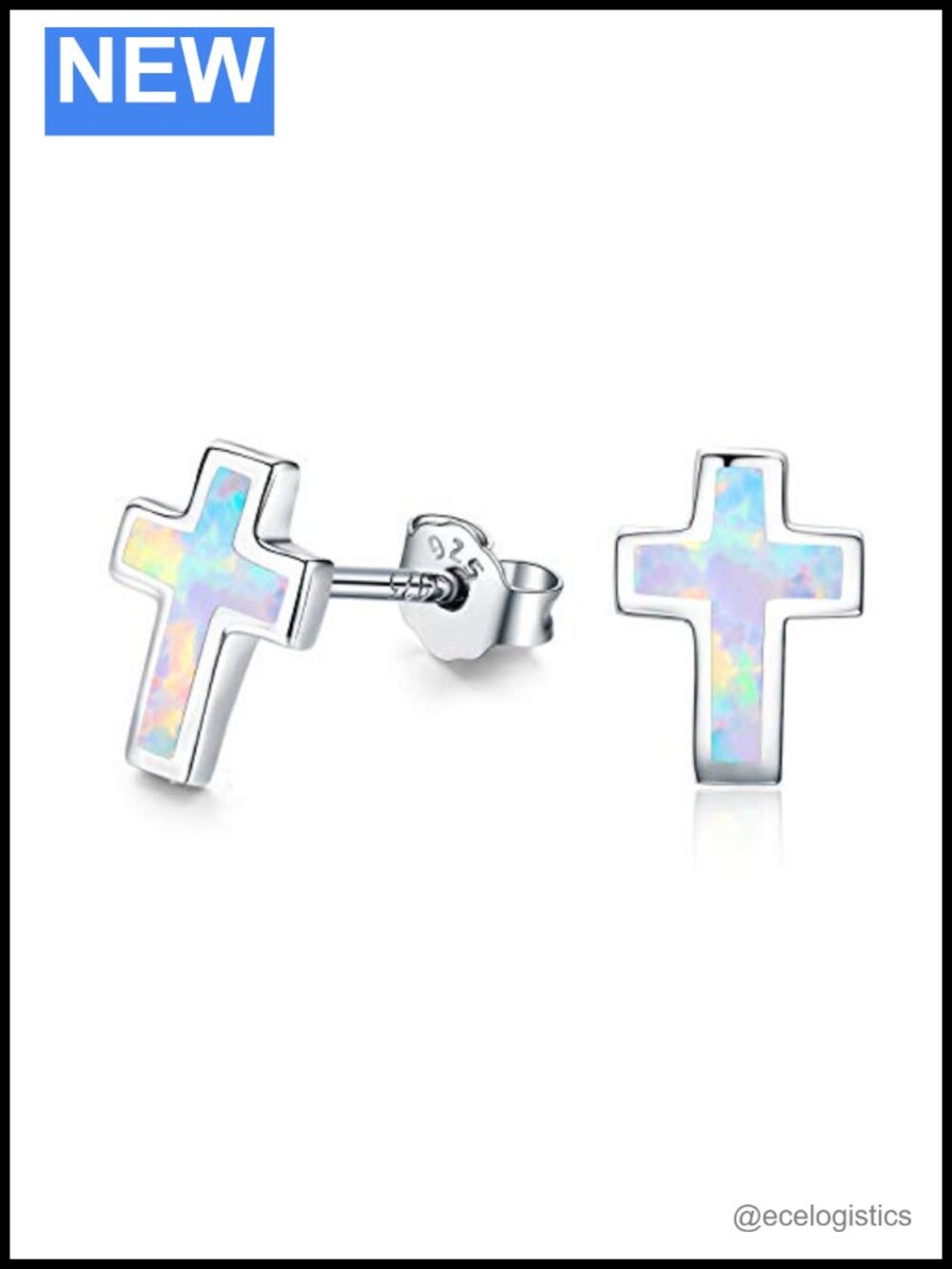 Opal Cross Stud Earrings 925 Sterling Silver Hypoallergenic